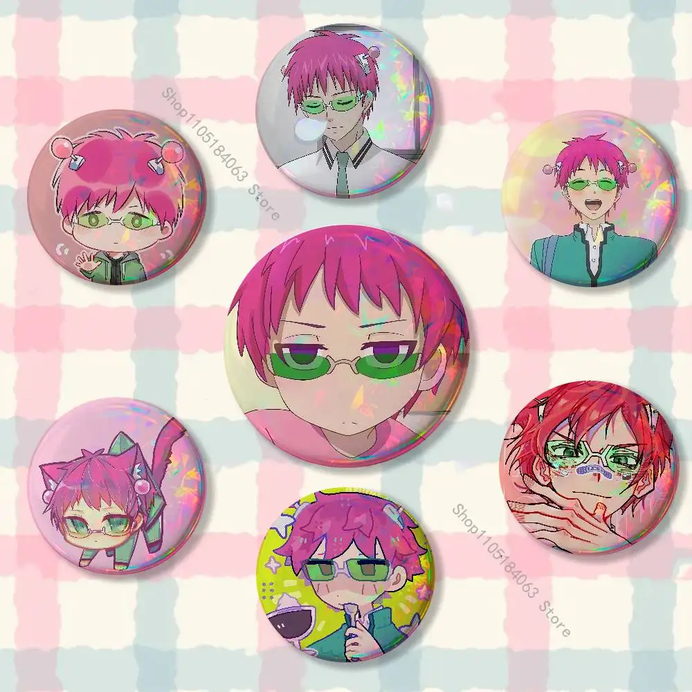 

The D-Disastrous Life of Saikis K Laser reflective round badges pins bag clothing decorations collectibles gifts for friends