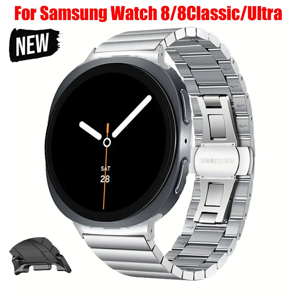 حزام معدني لهاتف سامسونج جالاكسي واتش الترا 1 2 47 ملم 2025 حزام كوريا من الفولاذ المقاوم للصدأ لساعة جالاكسي 8 40 44 ملم/8 سوار كلاسيكي