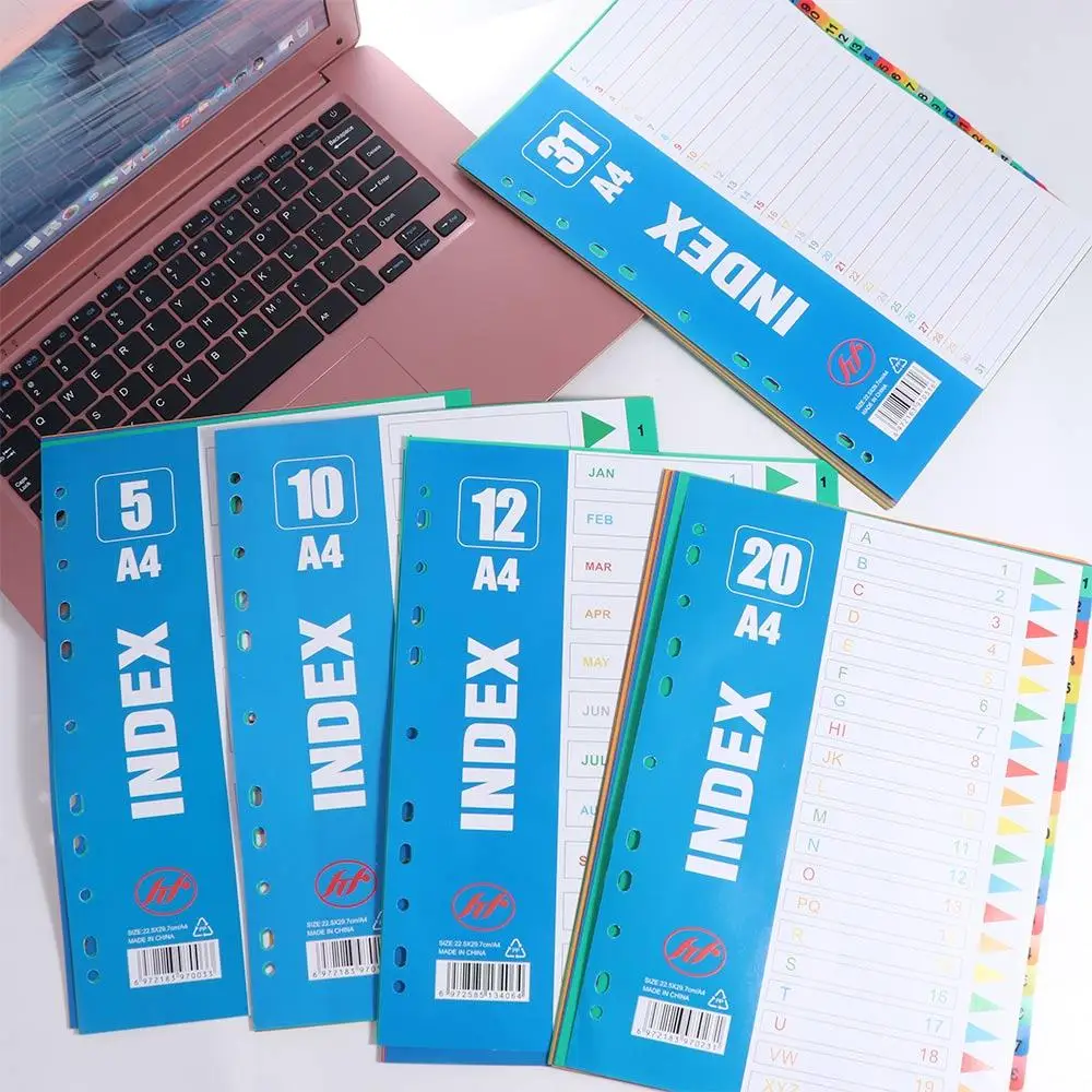 

5/10/12/20/31Pages Index Separator Page PP Material A4 Size Loose-leaf Dividers 11Holes Colored Binder Dividers Notebook