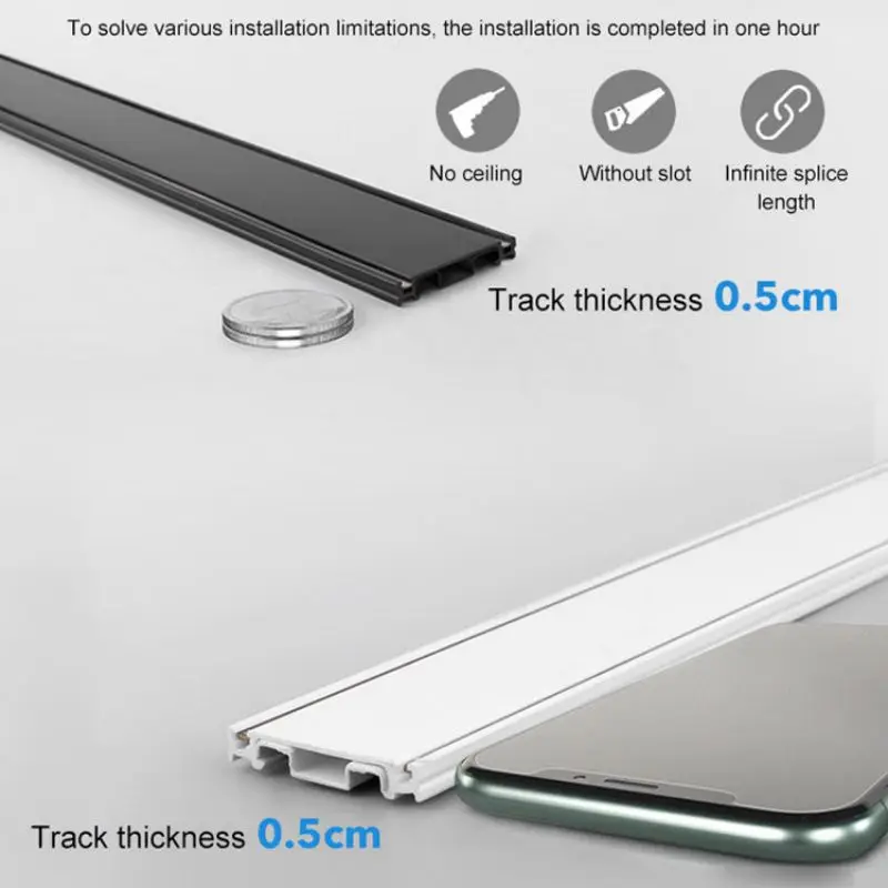 Fino LED Magnetic Track Light, Linear Magnet Rail Lamp para sistema de teto, Slim Flood Spot Iluminação para Indoor Home, DC48V, 5mm