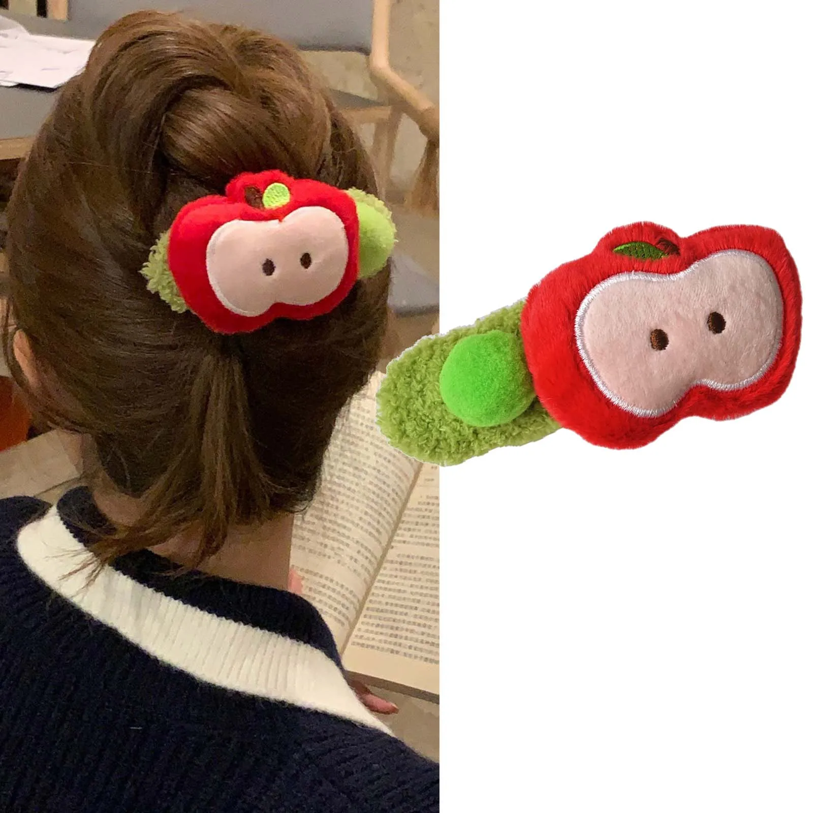 

1PC Cute Apple - Shaped Plush Hair Clip, Kawaii Fruit Hair Accessory for Girls, Sweet Hair Decoration