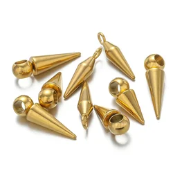 10pcs Retro Bullet Spike Charms Stainless Steel Gold Cone Pendants for Man Punk Hoop Earring Necklace Jewelry Making Supplies