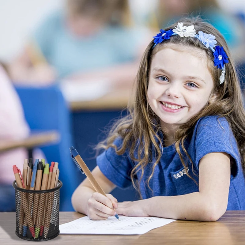 10 قطع من الأقلام الملونة الصديقة للبيئة، أقلام ورق الكرافت المعاد تدويرها، أقلام حبر جاف ورقية قابلة للسحب، رائعة للقرطاسية المدرسية المكتبية