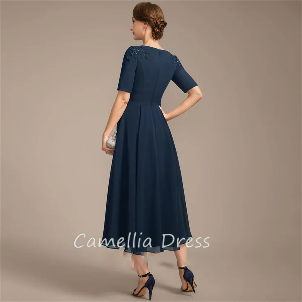 Vestido de encaje con lentejuelas para madre de la novia, traje Formal, línea A, largo hasta el té, novedad