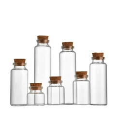 100Pcs 10/20/30/40/50ml Empty Mini Glass Bottles with Cork Stoppers Lovely Glass Vials for DIY Craft Wedding Home Party Favors