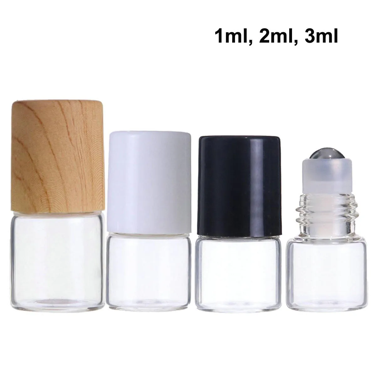 100Pcs 1ml 2ml 3ml 5ml 10ml Mini Roller Ball Bottles For Essential Oil Perfumes Oil Roll On Glass Bottle Wood Look Plastic Cap