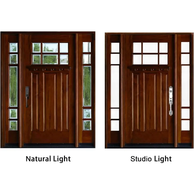 باب دخول خشبي على طراز حرفي مع مصابيح جانبية مقاس 12 بوصة، أرجوحة يدوية يسارية مسبقة التشطيب