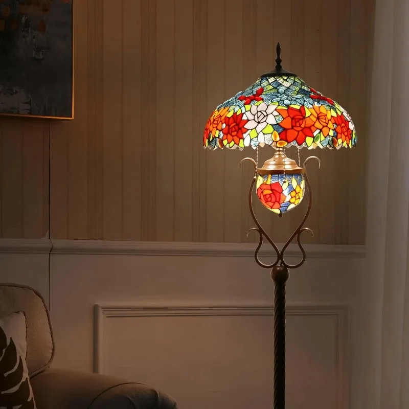 European retro stained glass floor lamp living room bedroom study American pastoral creative personalized decorative lamps