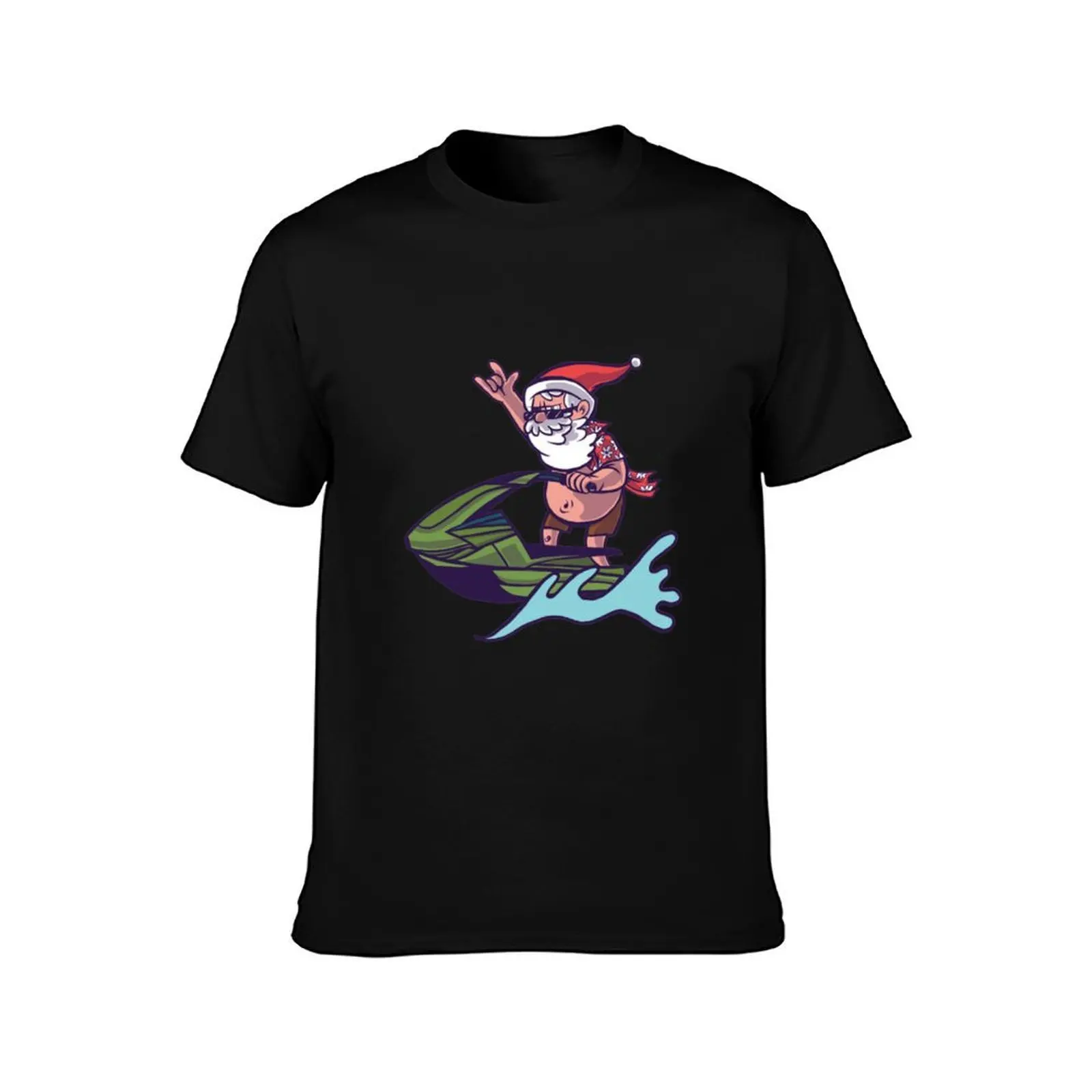 Jet Ski Santa T-Shirt, Summer Casual Cotton Tee, Oversized Streetwear Tops, Vintage Graphic Print, Loose Fit Short Sleeve