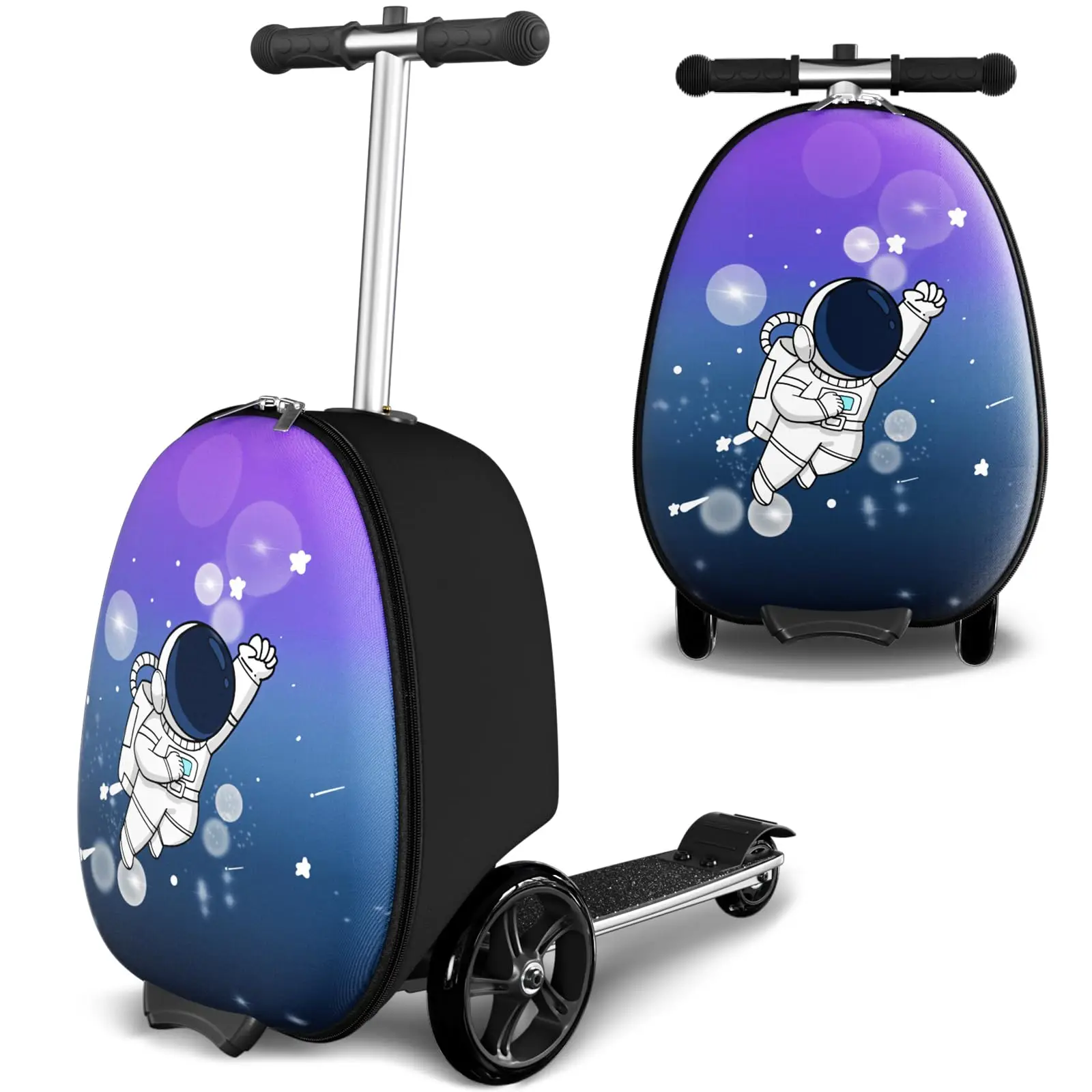 2-in-1 Ride-On Scooter Suitcase, Scooter Luggage for Kids Ages 5-12, Foldable & Lightweight Carry with LED Light-Up Wheels