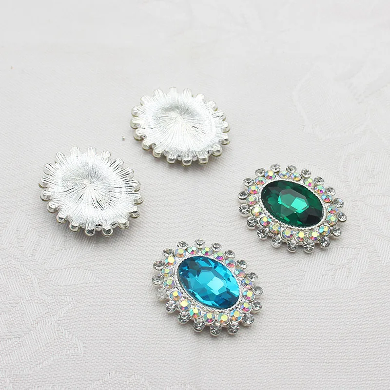 10pcs/Batch 30*25mm Creative New Silver Lace Oval Rhinestone Buttons for Decorating Clothes Skirts, Handmade Accessories, Hair A