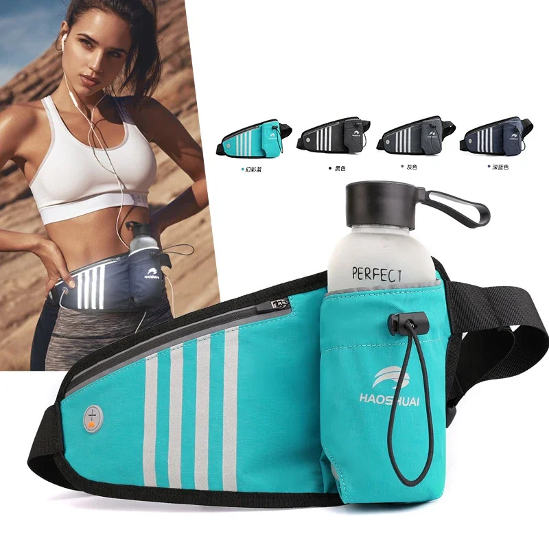 

Men Nylon Jogging Waist Pack Belt Bags Reflective Strip Anti-theft Close-Fitting Kettle Bottle Male Running Hip Bum Bag Fanny