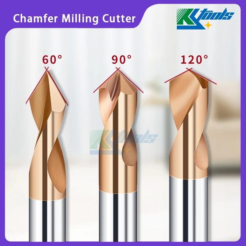 HRC55/60 2 Flutes 60/90/120 Degree Chamfer Milling Cutter 4 6 8 10 12mm 50-75mm Fixed point CNC Router Bit chamfering end mill