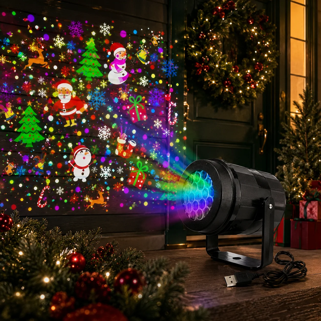 Christmas Projection Light 16 Patterns USB LED Rotating Santa Snowflake Projector for Indoor Outdoor Home Garden Xmas Decoration