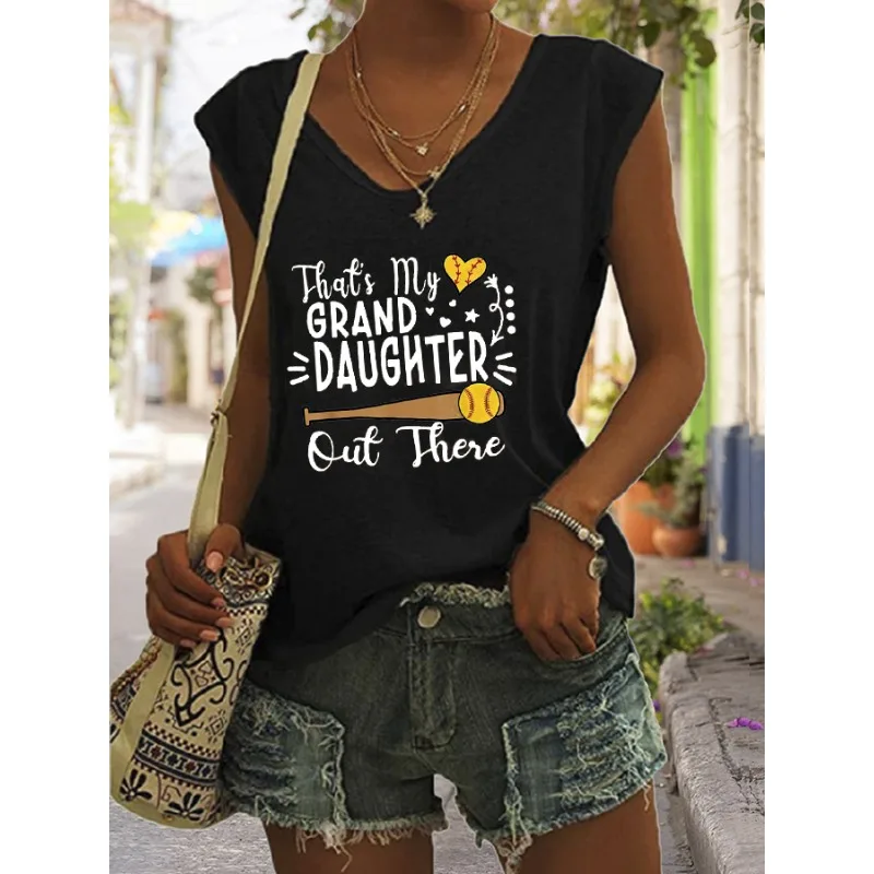 Chic Women's V Neck Vest Baseball Print T Shirt Summer Short Sleeve Casual Tops  Tees