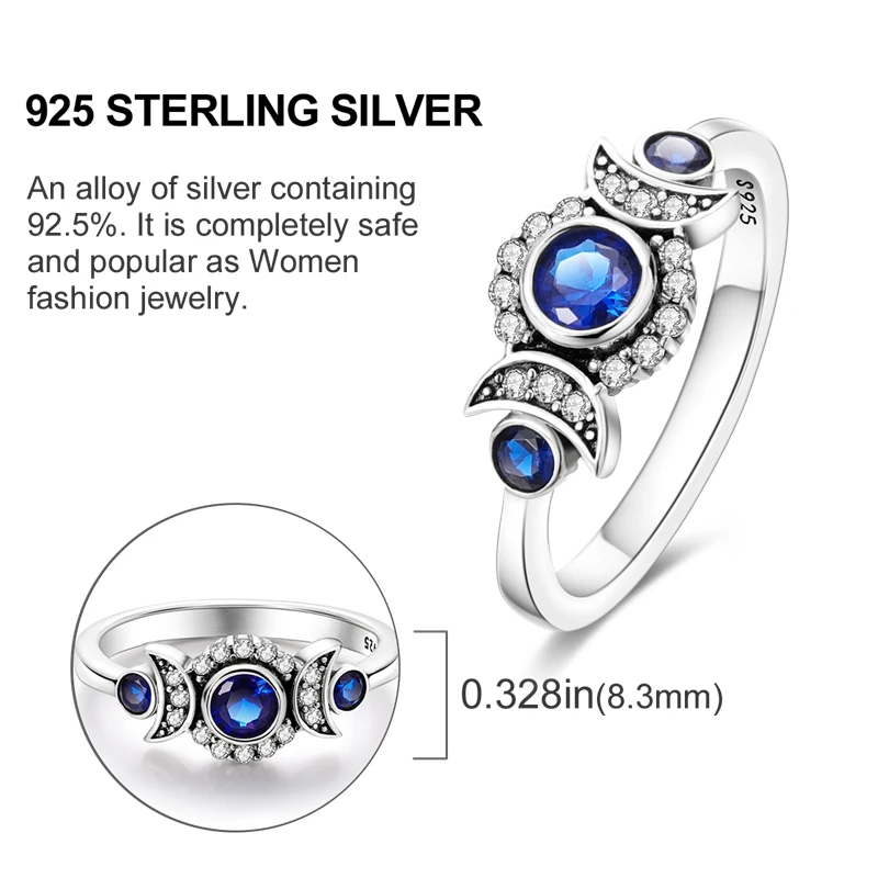 المرأة غامضة السماء المرصعة بالنجوم تألق القمر الأزرق الأحجار الكريمة خواتم مجوهرات الذكرى عيد ميلاد موضة هدايا للفتيات الأم زوجة #3