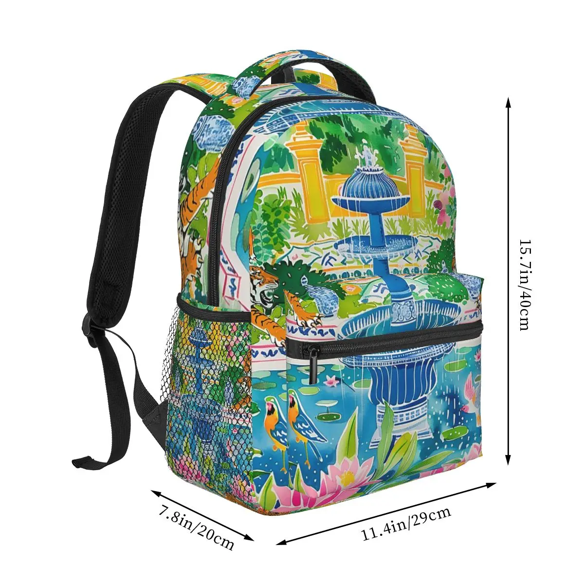 Garden With Flowers Birds And Fountain Fountain Backpack Hot Sale Daypack Large Capacity Kids BookBag School Bag Shoulder Bags