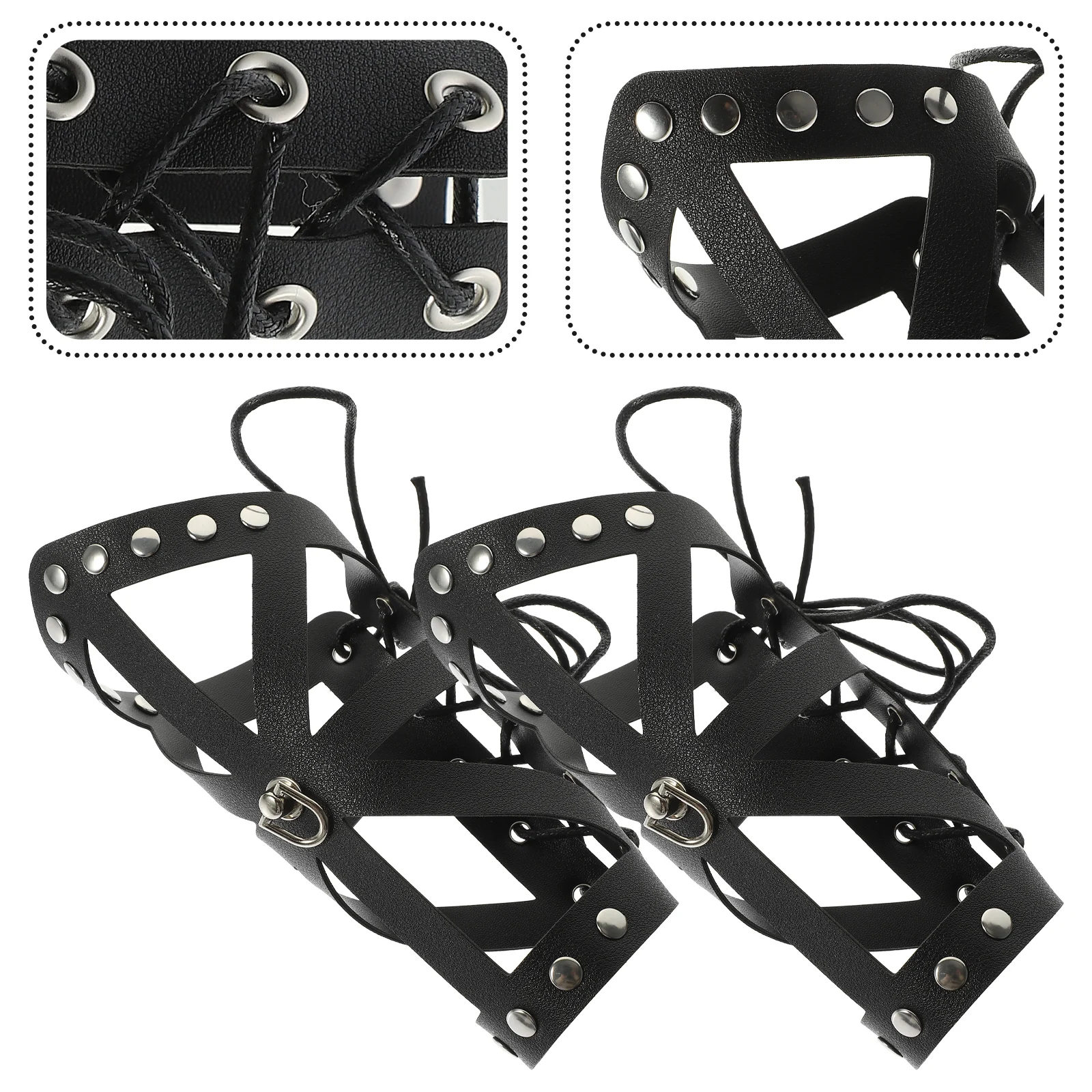 

2 Pcs Punk Accessories Adjustable PU Straps Wristb s Black Punk Style Cosplay Props Bracers Arm