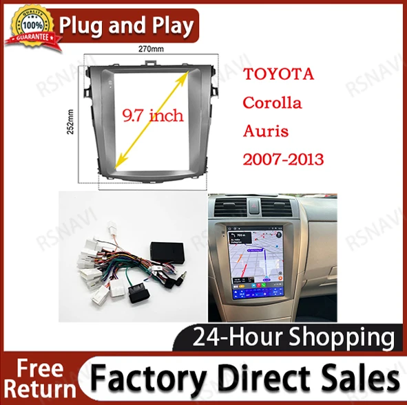 2 Din Car 9.7 Inch VERTIVAL SCREEN DVD GPS ABS PC Plastic Facia Plane Frame for TOYOTA Corolla Auris 2007-2013 Dash Kit