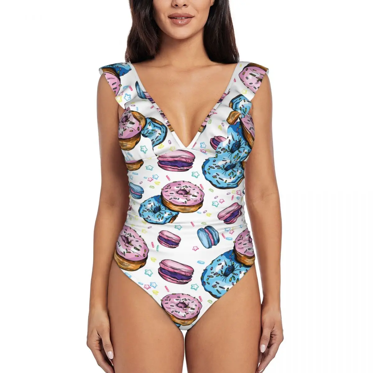 

Donuts And Macaroons Swimsuit For The Pool Swimwear For Girls Women