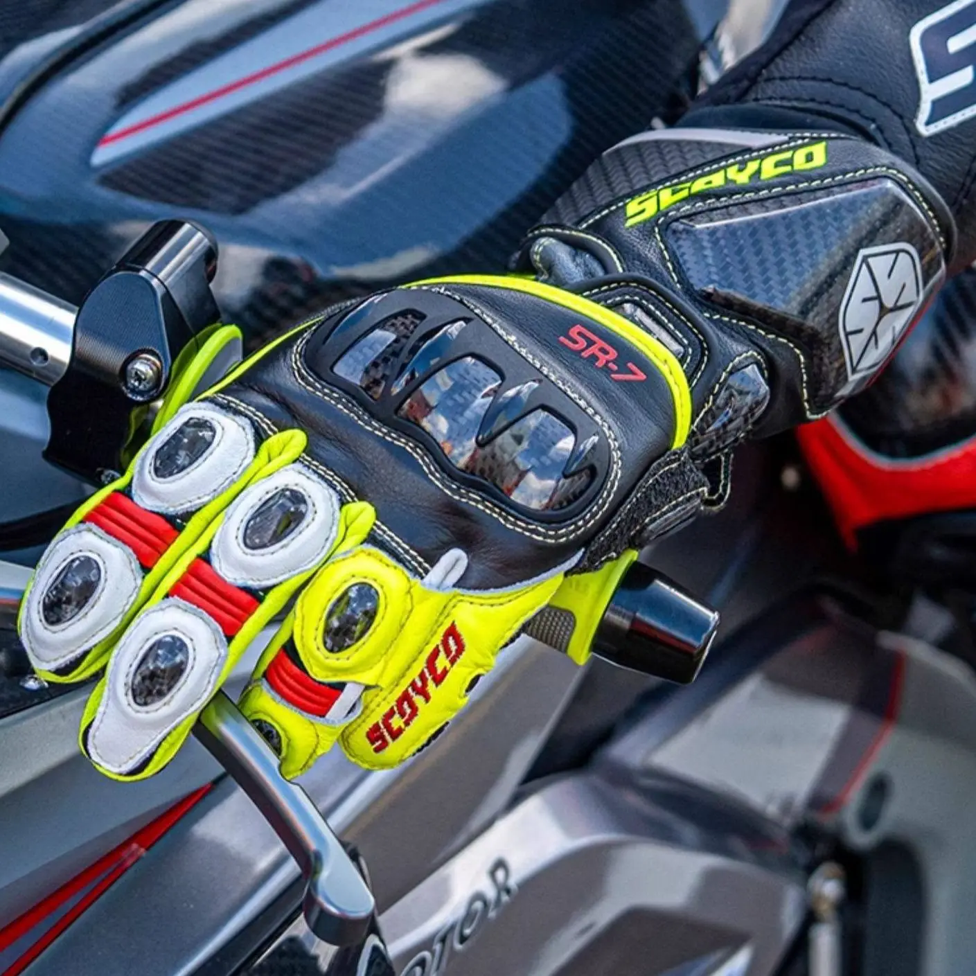 SCYCO Motorcycle Gloves Track Long Competition SR7 Leather Four Seasons Cycling Racing Carbon Fiber Men's guantes moto