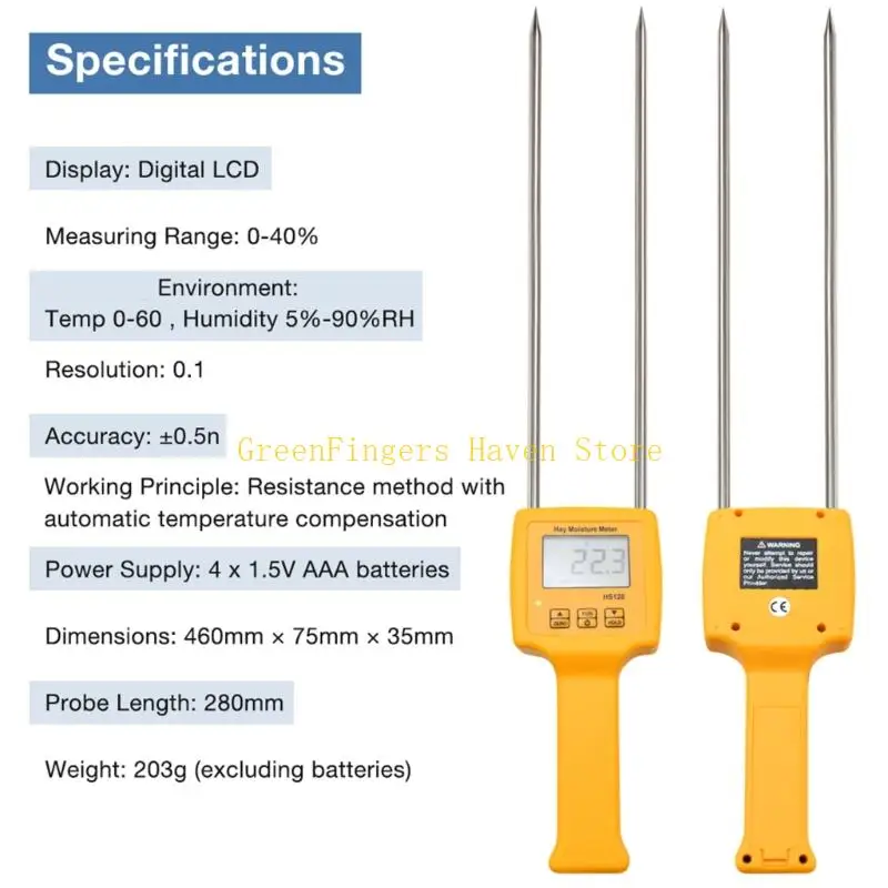 F68D Handheld Moisture Reader for Routine Stock Review, Digital Meter with Metal Pins for Storage Monitoring and Processing Work