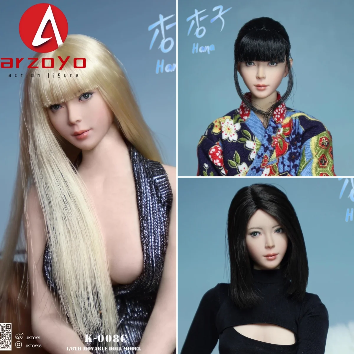 

JKTOYS K-008 1/6 Beautiful Asian Girl Hana Head Sculpt Movable Eye Female Head Carving Fit 12'' Action Figure Body