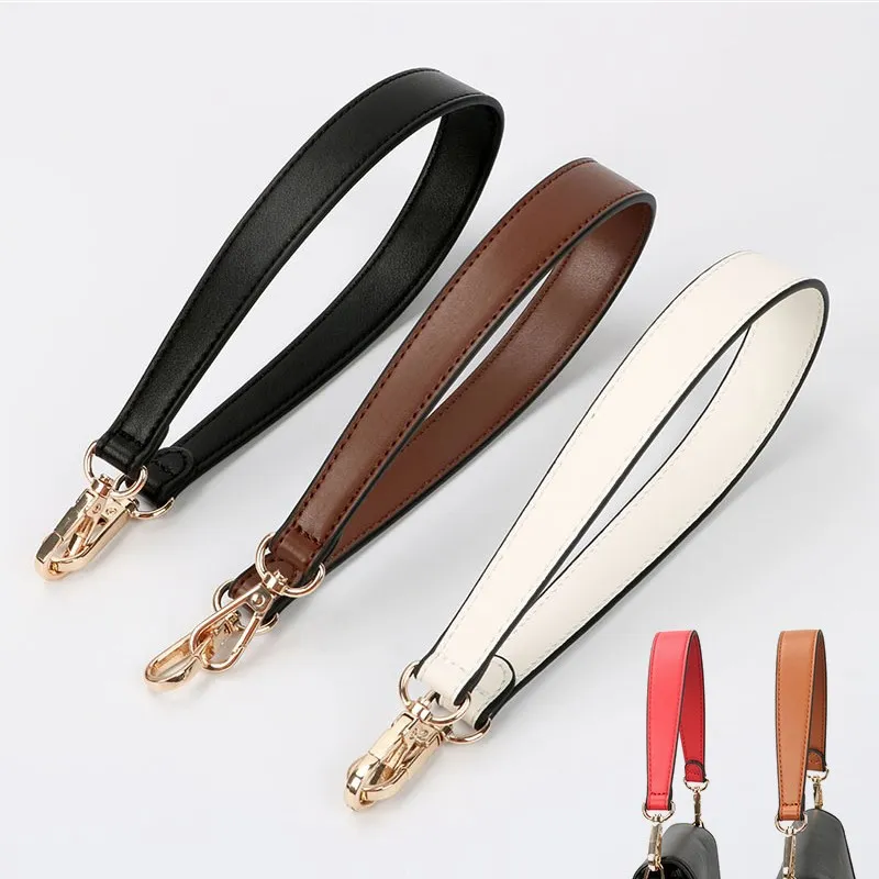 Couro genuíno Bolsa Correia Alças para Bolsas Femininas, Fivela Dourada, Cinto de Substituição, Cinto de Ombro Curto, Saco Acessórios, 100% Genuíno