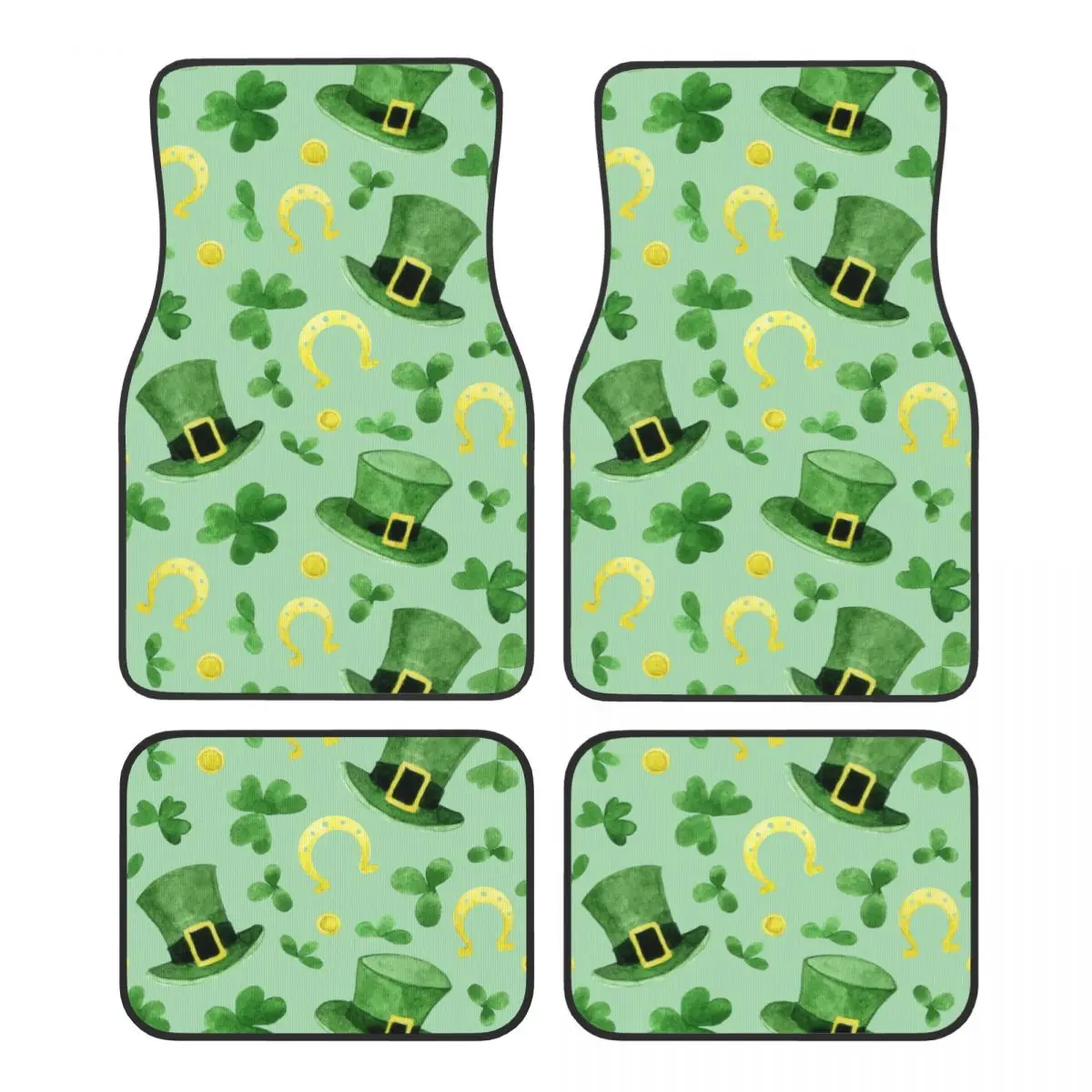 Saint Patricks Day Four Leaf Clover Automotive Floor Mats for Cars Universal Fit Full Set Car Floor Mats Non-Slip