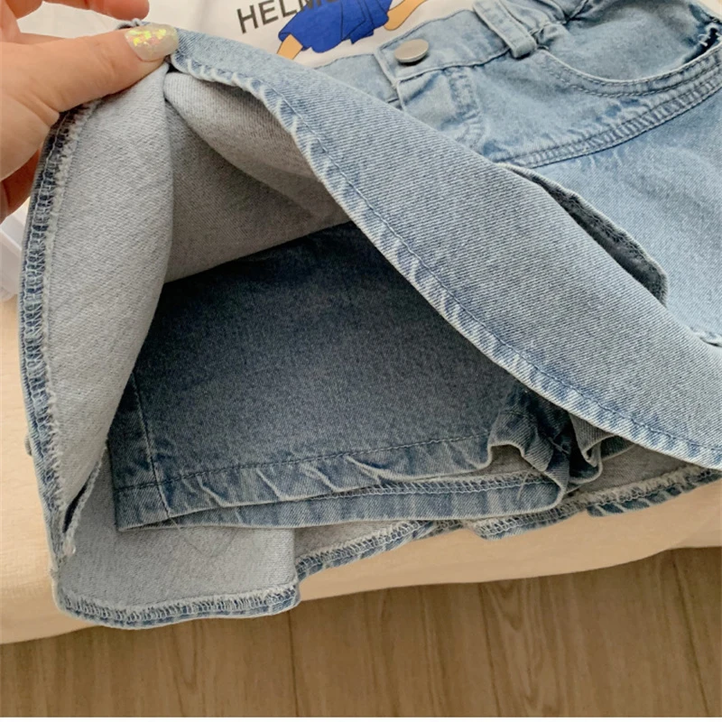 2 3 4 5 6 7 8 Years Kids Cowboy Skirt Summer Cozy Cotton Girls Denim Skirt Double Layers Lace Tutu Skirt Children Jeans Clothes