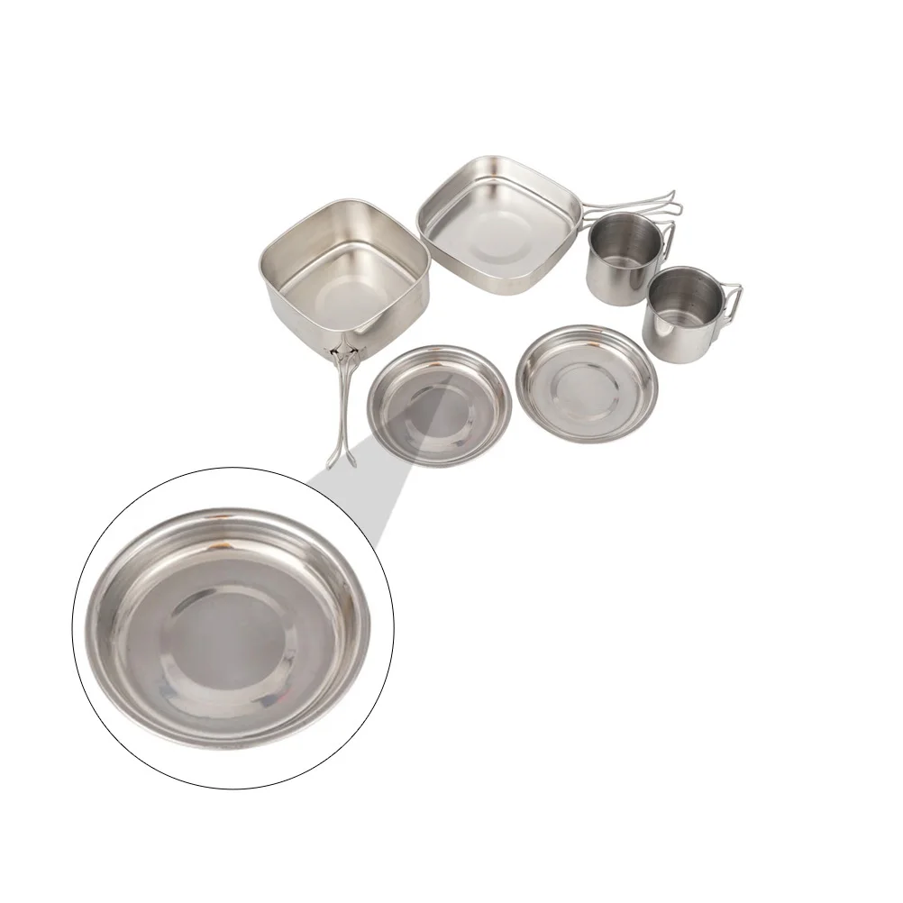 1 مجموعة الفولاذ المقاوم للصدأ التخييم تجهيزات المطابخ المحمولة خفيفة الوزن الظهر مجموعة الطبخ وعاء عموم لوحات الكؤوس في الهواء الطلق #5