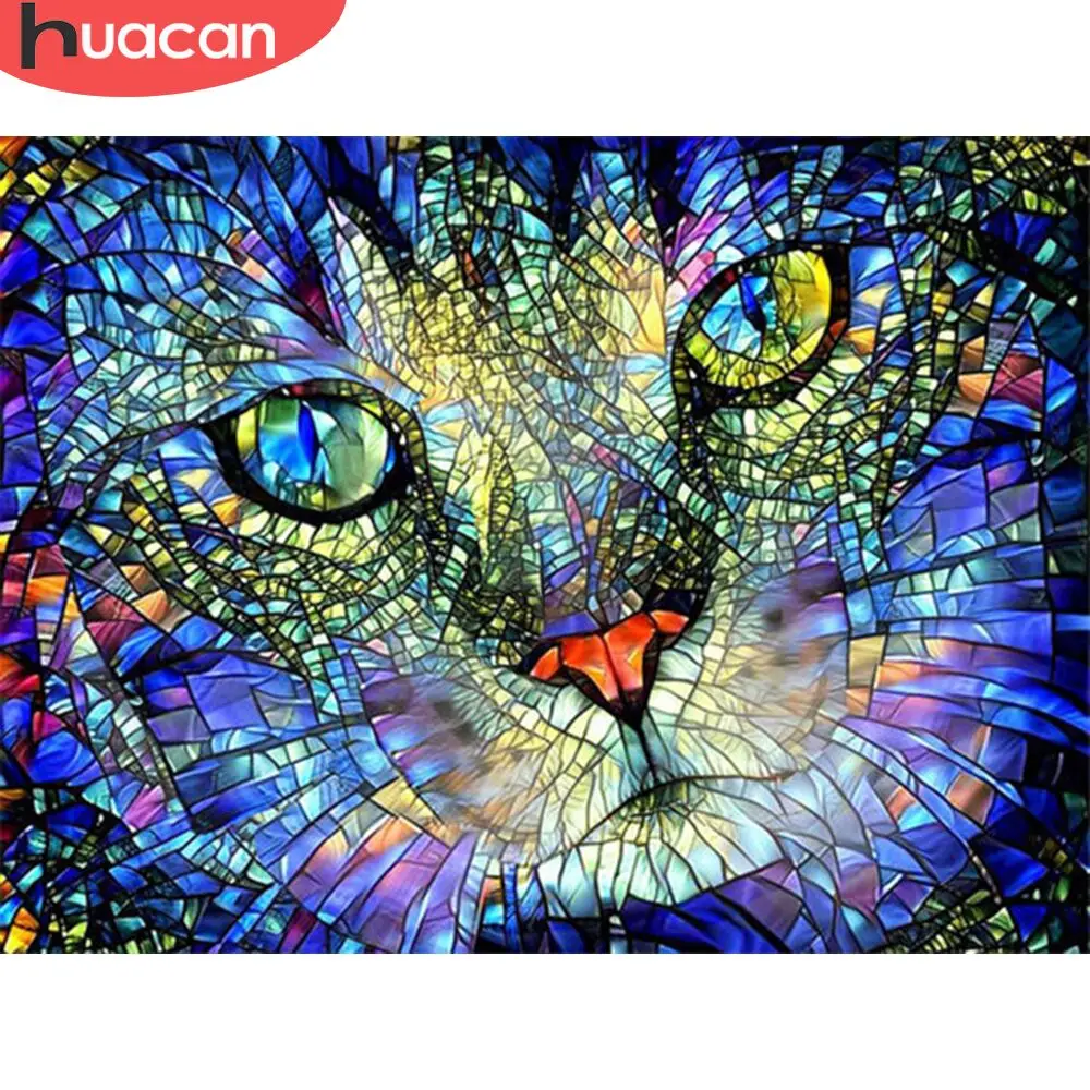 HUACAN Diamond Painting Cat Eyes Full Drill Square Handmade 