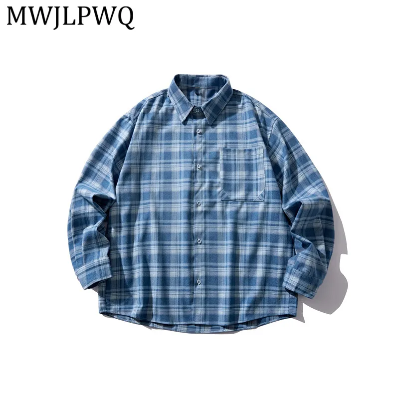 

MWJLPWQ American Casual Spring Autumn Lazy Style Men's Shirt Long Sleeve Turn-Down Collar Plaid Street Versatile Loose Top 13247