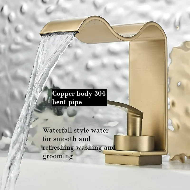 حوض صنبور فاخر نحى الذهب بالوعة الحمام صنبور سطح الخيالة الساخن الباردة النحاس 1 حفرة صنبور المياه مغسلة الغرور الصنابير #1