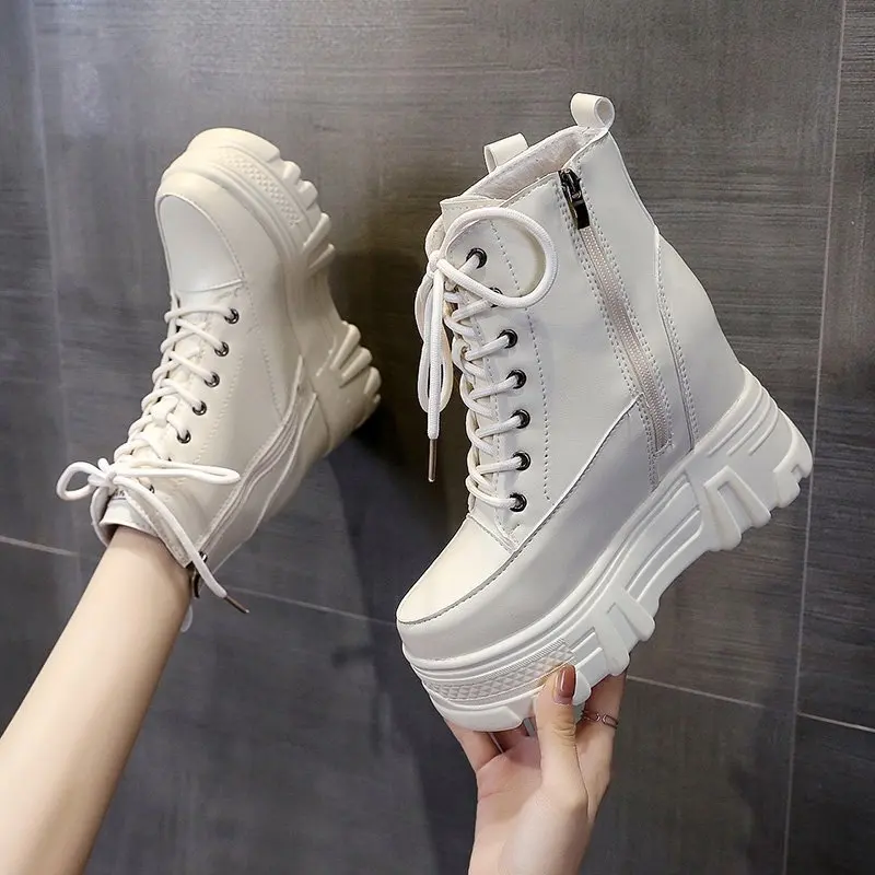 2026 New 10CM Platform Wedge Shoes Leather Spring Autumn Walking Sneakers Hidden Heels Women Autumn Chunky Sneaker Fashion