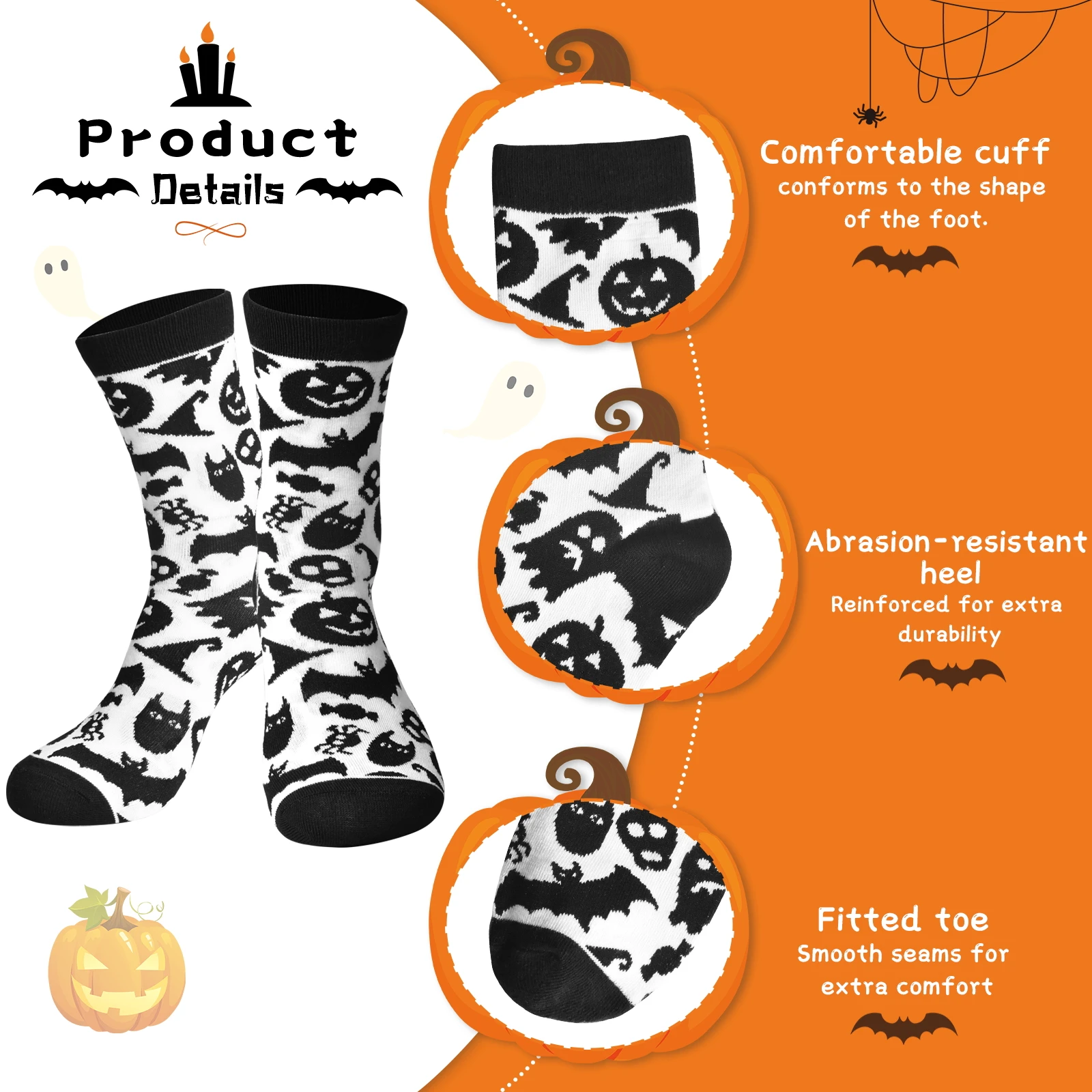 6 pares de meias de Halloween divertidas e fofas coloridas meias de Halloween para homens e mulheres presentes para homens e mulheres