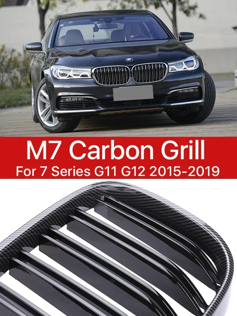 

New! Car Front Bumper Kidney Inside Racing Grille Carbon Fiber M Style Grill Cover For BMW 7 Series G11 G12 2015-2019 Accessorie