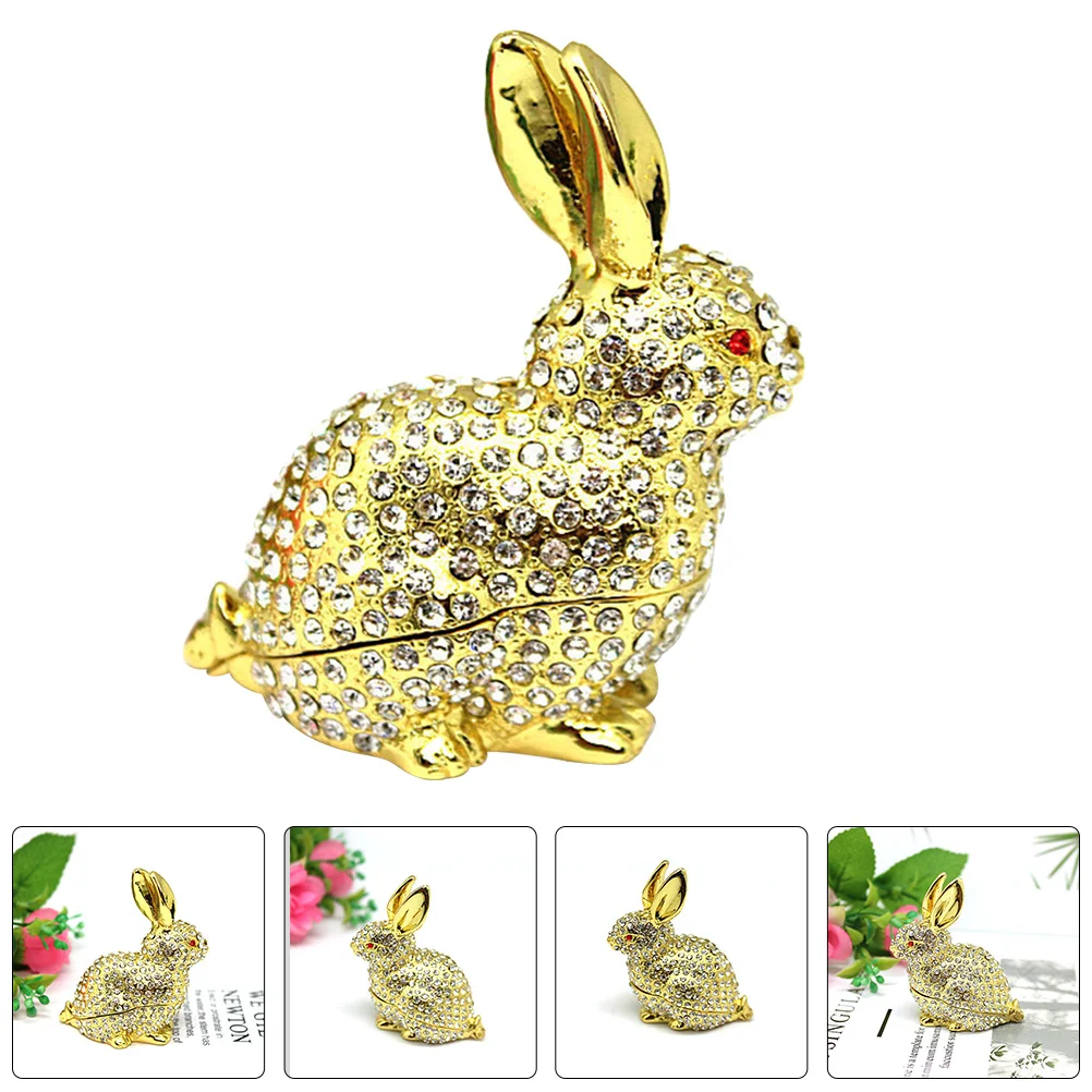 

Enameled Rabbit Shaped Jewelry Box Metal Trinket Organizer Office Desk Decor Accessories Rabbit Ornament Jewelry Case