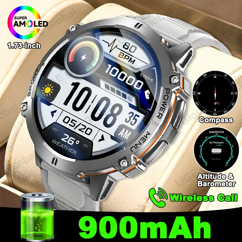 

LIGE New 900mAh Super Capacity Battery Men Smart Watch AMOLED Bluetooth Call Compass Barometric Altimeter Sports Smartwatch Man
