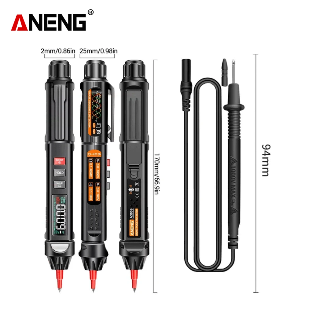 Aneng A3009ปากกามัลติมิเตอร์แบบอัจฉริยะ, เครื่องทดสอบปากกามัลติมิเตอร์มิเตอร์มิเตอร์ดิจิตอล DC AC เครื่องทดสอบแรงดันไฟฟ้า