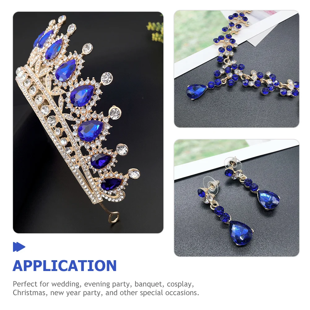 

1Set Rhinestones Wedding Jewelry Set Crown Necklace Earrings Bride Tiaras Cosplay Christmas New Year Party Crowns for Women