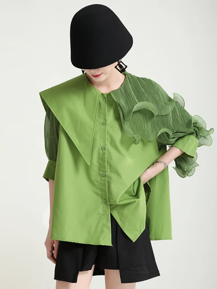 

Loose Fit Ruffled Patchwork Top Classical Dance – Irregular Hem Stage Costume with Flowing Silhouette Ruffle Sleeve Adult Shirt