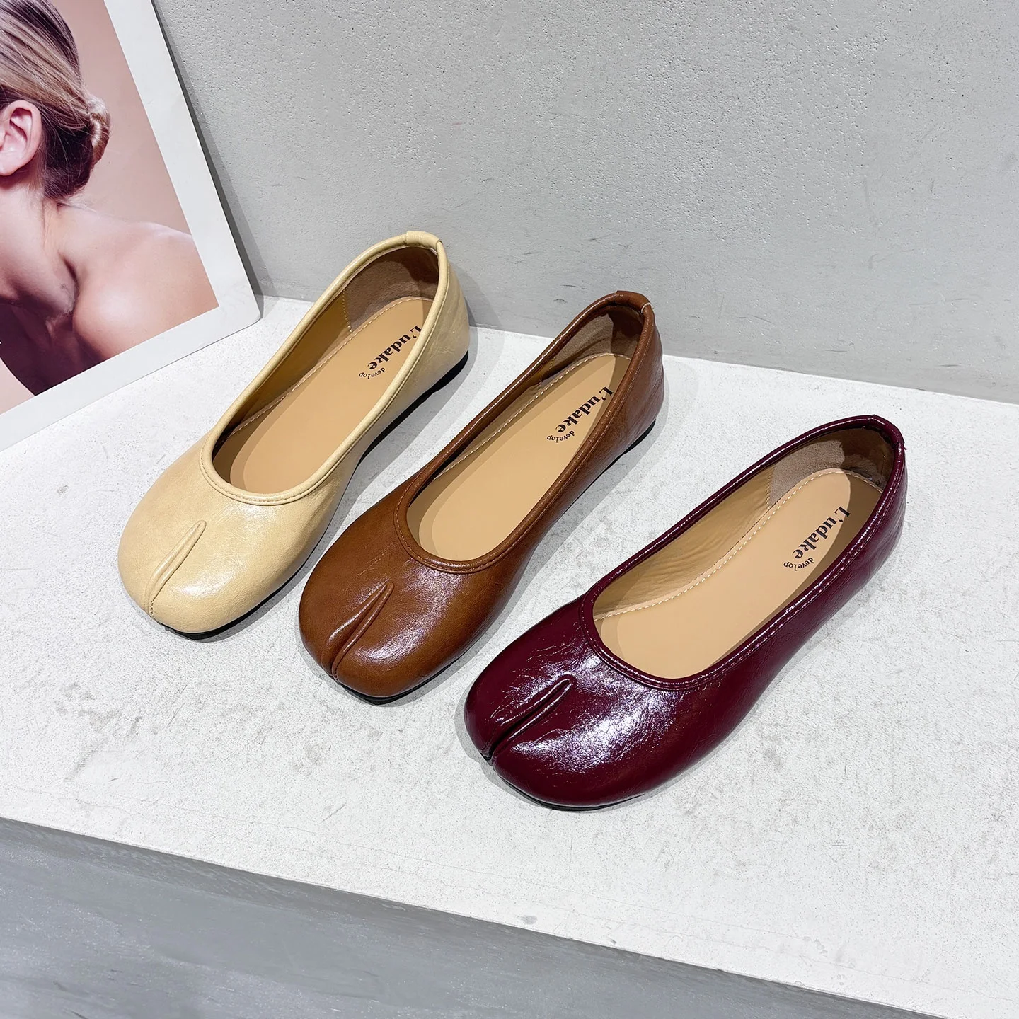 red-soft-bottom-flat-ballet-single-shoes-women's-spring-summer-new-style-slip-on-pointed-toe-fashionable-with-skirt-divided-toe