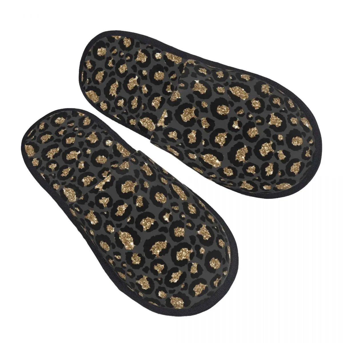 

Custom Black Gold Leopard Print House Slippers Women Soft Memory Foam Shoes Cheetah Animal Skin Comfy Warm Anti-Skid Slipper