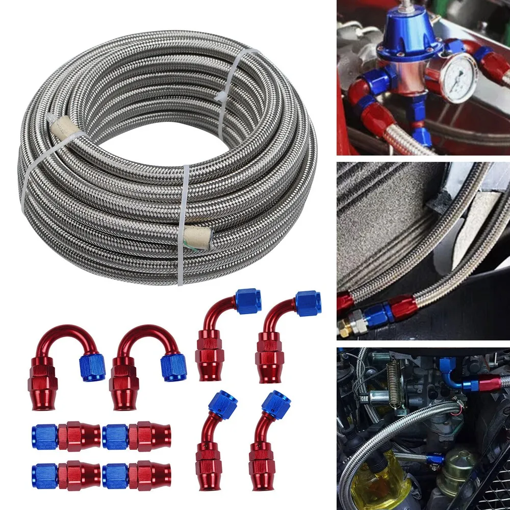 AN8 AN10 الفولاذ المقاوم للصدأ PTFE خط الوقود 20FT 6 10 تركيبات خرطوم عدة TF-1055