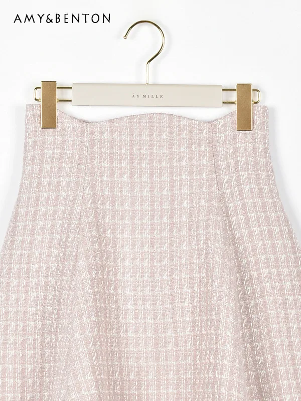 تنورة يابانية جديدة لعام 2025 بخصر عالٍ متعددة الاستخدامات تنورة نسائية بسيطة ضيقة على شكل حرف a تنورة أنيقة بمزاج للسيدات تنانير تويد