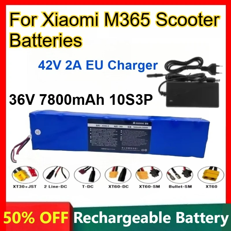 

18650 Lithium Battery 36V 7800mAh 10S3P for Xiaomi M365 Scooter Rechargeable Batteries +42V 2A Charger