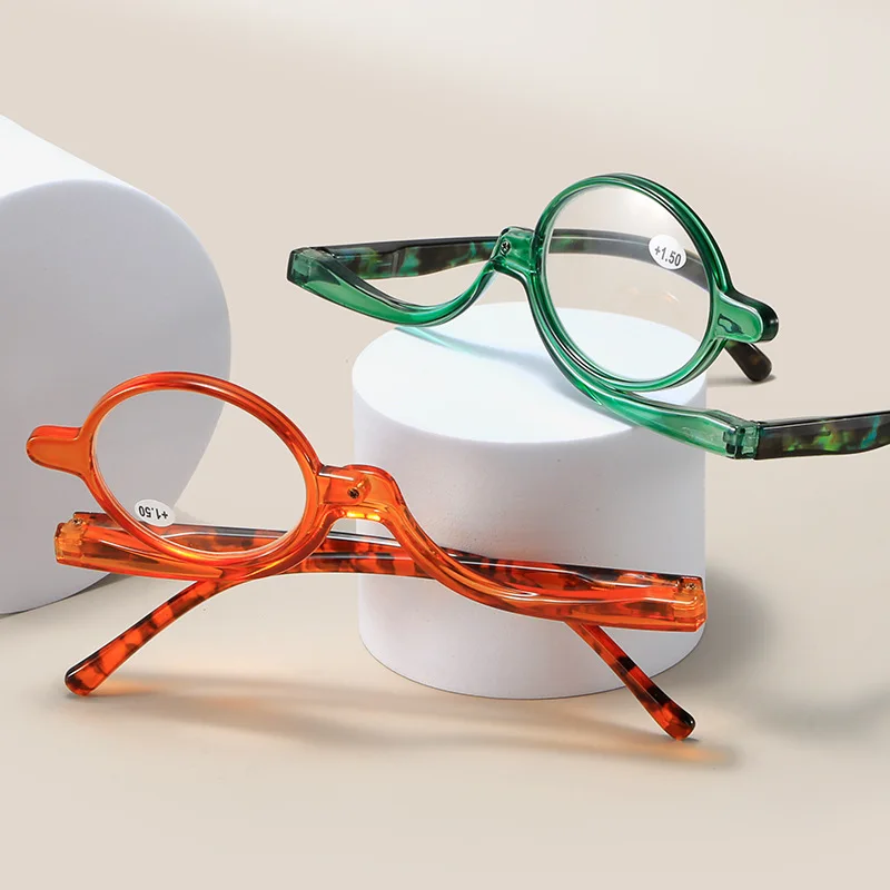 New Chinese Style Spring Hinge Readers, 360° Rotating Lenses Semi-Rimless Frame, Fashionable Makeup Glasses for Elderly Women