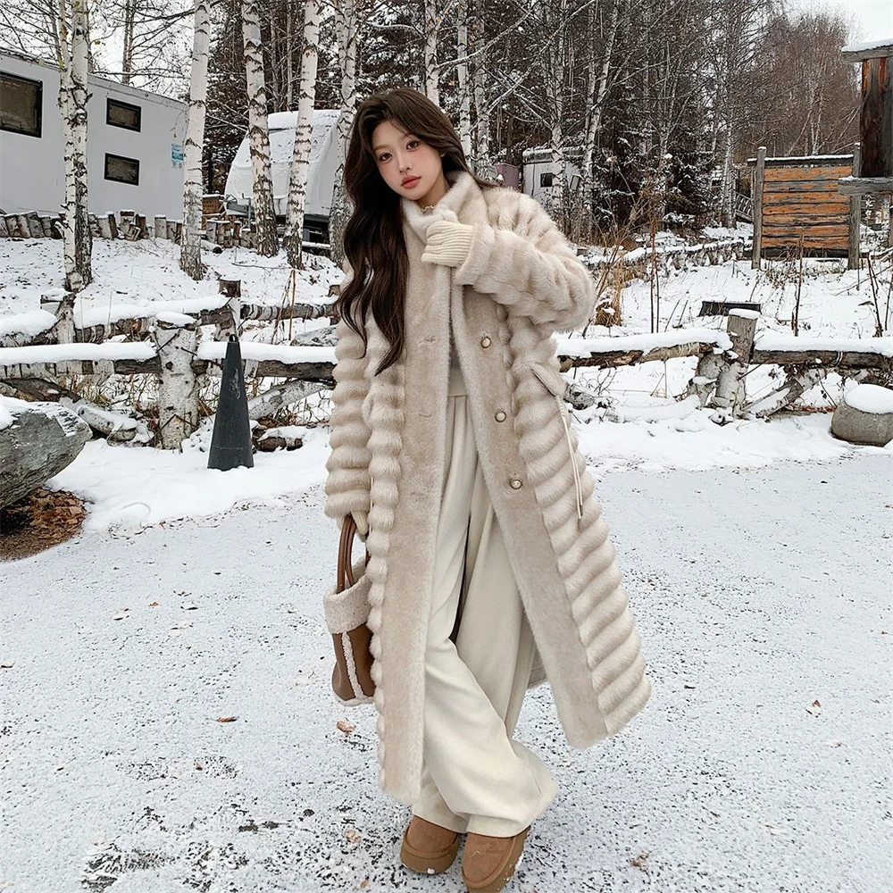 Fashion Lapel Long Faux Mink Fur Coat Woman Winter Coats Thick Warm Furry Fur Jacket Faux Fur Outerwears New In Coats Jackets