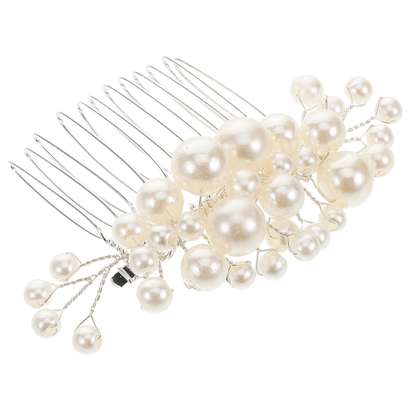 

Hair Comb Pearl Beaded Handmade Accessories Silver Pearls Wedding Headpiece For Women Lightweight Durable Metal Material